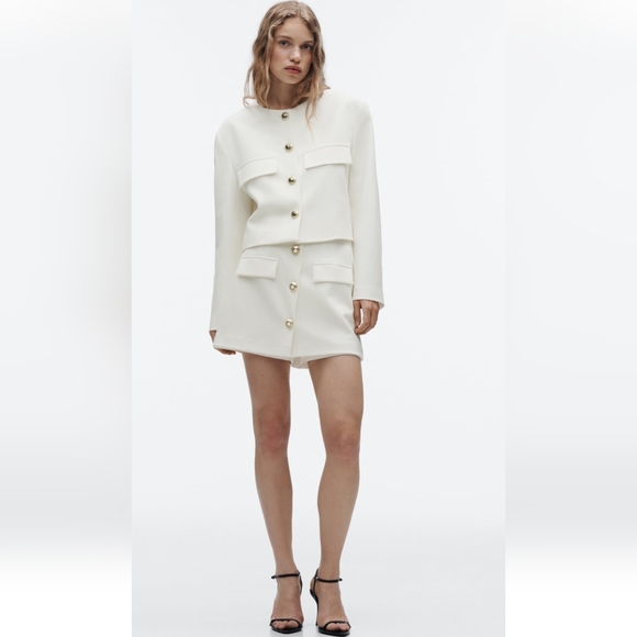 Gold Button Skort Zara White S - Picture 12 of 16